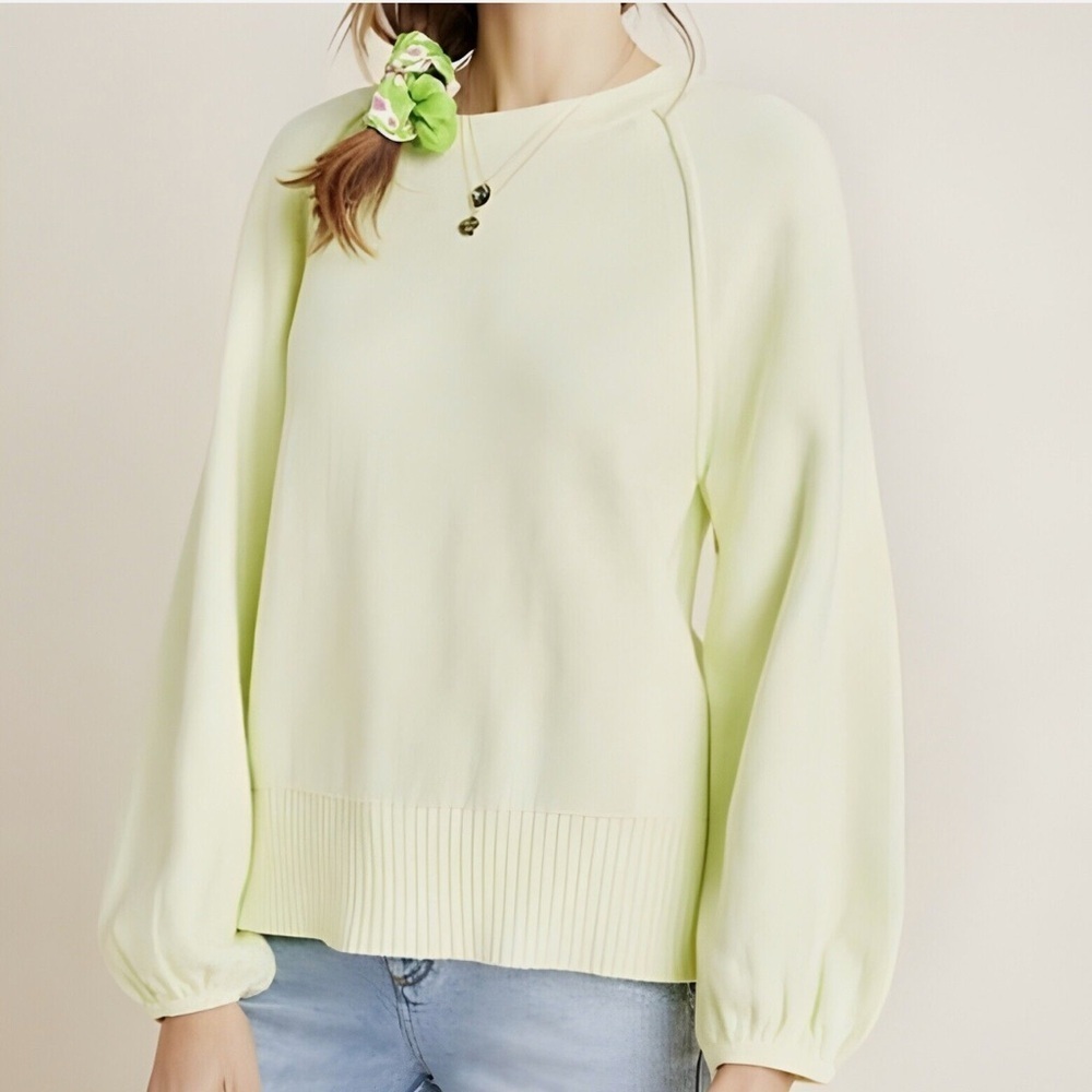 Anthropologie Emily Green Cotton Sweater Tie at Neck Back Size XS